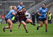 19 July 2025; Nicola Ward of Galway in action against Carla Rowe of Dublin during the TG4 All-Ireland Ladies Football Senior Championship semi-final match between Dublin and Galway at Glenisk O’Connor Park in Tullamore, Offaly. Photo by Piaras Ó Mídheach/Sportsfile