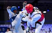 20 July 2025; Leroy Nsilu Dilandu, from Citywest in Dublin, representing Technological University Dublin and Ireland, in action against Isaiah Michael Young, representing University of North Carolina at Charlotte and Team USA, during the men's -80kg match on day four of the FISU World University Games 2025 at Messe Essen Halle in Essen, Germany. Photo by Shauna Clinton/Sportsfile