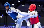 20 July 2025; Leroy Nsilu Dilandu, from Citywest in Dublin, representing Technological University Dublin and Ireland, in action against Isaiah Michael Young, representing University of North Carolina at Charlotte and Team USA, during the men's -80kg match on day four of the FISU World University Games 2025 at Messe Essen Halle in Essen, Germany. Photo by Shauna Clinton/Sportsfile