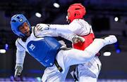 20 July 2025; Leroy Nsilu Dilandu, from Citywest in Dublin, representing Technological University Dublin and Ireland, in action against Isaiah Michael Young, representing University of North Carolina at Charlotte and Team USA, during the men's -80kg match on day four of the FISU World University Games 2025 at Messe Essen Halle in Essen, Germany. Photo by Shauna Clinton/Sportsfile
