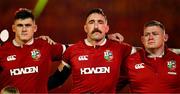 19 July 2025; British & Irish Lions players, from left, Dan Sheehan, Jack Conan, Tadhg Furlong before the first test match between Australia and the British & Irish Lions at Suncorp Stadium in Brisbane, Australia. Photo by Brendan Moran/Sportsfile