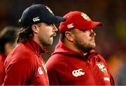 19 July 2025; Mack Hansen, left, and Jamie George of British & Irish Lions before the first test match between Australia and the British & Irish Lions at Suncorp Stadium in Brisbane, Australia. Photo by Brendan Moran/Sportsfile
