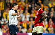 19 July 2025; Referee Ben O'Keeffe speaks to British & Irish Lions captain Maro Itoje during the first test match between Australia and the British & Irish Lions at Suncorp Stadium in Brisbane, Australia. Photo by Brendan Moran/Sportsfile