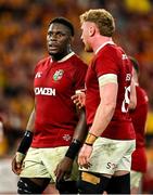 19 July 2025; Maro Itoje, left, and Ollie Chessum of British & Irish Lions during the first test match between Australia and the British & Irish Lions at Suncorp Stadium in Brisbane, Australia. Photo by Brendan Moran/Sportsfile