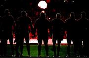 19 July 2025; British & Irish Lions players, from left, Dan Sheehan, Jack Conan, Tadhg Furlong, Finn Russell, Ellis Genge and Tom Curry before the first test match between Australia and the British & Irish Lions at Suncorp Stadium in Brisbane, Australia. Photo by Brendan Moran/Sportsfile