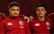 19 July 2025; British & Irish Lions players Sione Tuipulotu, left, and Marcus Smith before the first test match between Australia and the British & Irish Lions at Suncorp Stadium in Brisbane, Australia. Photo by Brendan Moran/Sportsfile
