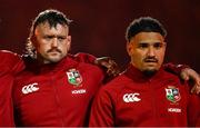 19 July 2025; British & Irish Lions players Andrew Porter, left, and Sione Tuipulotu before the first test match between Australia and the British & Irish Lions at Suncorp Stadium in Brisbane, Australia. Photo by Brendan Moran/Sportsfile
