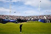 20 July 2025; Shane Lowry of Ireland chips onto the 18th green during the final round of The 153rd Open Championship at Royal Portrush Golf Club in Portrush, Antrim. Photo by Ramsey Cardy/Sportsfile