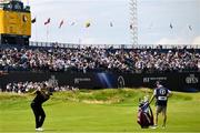 20 July 2025; Shane Lowry of Ireland plays a shot from the 18th fairway during the final round of The 153rd Open Championship at Royal Portrush Golf Club in Portrush, Antrim. Photo by Ramsey Cardy/Sportsfile