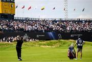 20 July 2025; Shane Lowry of Ireland plays a shot from the 18th fairway during the final round of The 153rd Open Championship at Royal Portrush Golf Club in Portrush, Antrim. Photo by Ramsey Cardy/Sportsfile