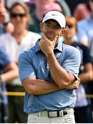 20 July 2025; Rory McIlroy of Northern Ireland reacts after a bogey on the fourth green during the final round of The 153rd Open Championship at Royal Portrush Golf Club in Portrush, Antrim. Photo by Ramsey Cardy/Sportsfile