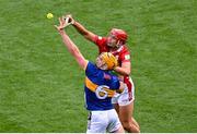 20 July 2025; Ronan Maher of Tipperary and Brian Hayes of Cork contest a dropping ball during the GAA Hurling All-Ireland Senior Championship final match between Cork and Tipperary at Croke Park in Dublin. Photo by Daire Brennan/Sportsfile