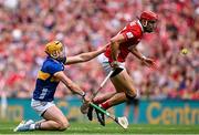20 July 2025; Brian Hayes of Cork in action against Ronan Maher of Tipperary during the GAA Hurling All-Ireland Senior Championship final match between Cork and Tipperary at Croke Park in Dublin. Photo by Seb Daly/Sportsfile