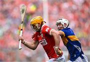 20 July 2025; Shane Barrett of Cork in action against Craig Morgan of Tipperary during the GAA Hurling All-Ireland Senior Championship final match between Cork and Tipperary at Croke Park in Dublin. Photo by Piaras Ó Mídheach/Sportsfile