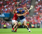 20 July 2025; Jason Forde of Tipperary in action against Seán O'Donoghue of Cork during the GAA Hurling All-Ireland Senior Championship final match between Cork and Tipperary at Croke Park in Dublin. Photo by Stephen McCarthy/Sportsfile