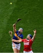 20 July 2025; Jason Forde of Tipperary in action against Seán O'Donoghue of Cork during the GAA Hurling All-Ireland Senior Championship final match between Cork and Tipperary at Croke Park in Dublin. Photo by David Fitzgerald/Sportsfile