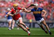 20 July 2025; Shane Barrett of Cork in action against Craig Morgan of Tipperary during the GAA Hurling All-Ireland Senior Championship final match between Cork and Tipperary at Croke Park in Dublin. Photo by Seb Daly/Sportsfile