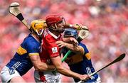 20 July 2025; Brian Hayes of Cork in action against Tipperary players Ronan Maher, left, and Willie Connors during the GAA Hurling All-Ireland Senior Championship final match between Cork and Tipperary at Croke Park in Dublin. Photo by Seb Daly/Sportsfile