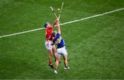 20 July 2025; Jason Forde of Tipperary in action against Seán O'Donoghue of Cork during the GAA Hurling All-Ireland Senior Championship final match between Cork and Tipperary at Croke Park in Dublin. Photo by Daire Brennan/Sportsfile