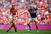 20 July 2025; Brian Hayes of Cork in action against Ronan Maher of Tipperary during the GAA Hurling All-Ireland Senior Championship final match between Cork and Tipperary at Croke Park in Dublin. Photo by Seb Daly/Sportsfile