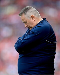 20 July 2025; Cork manager Pat Ryan reacts during the GAA Hurling All-Ireland Senior Championship final match between Cork and Tipperary at Croke Park in Dublin. Photo by Stephen McCarthy/Sportsfile