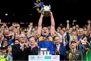20 July 2025; Tipperary captain Ronan Maher lifts the Liam MacCarthy cup after the GAA Hurling All-Ireland Senior Championship final match between Cork and Tipperary at Croke Park in Dublin. Photo by Stephen McCarthy/Sportsfile