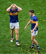 20 July 2025; Jason Forde, left, and Sam O’Farrell of Tipperary celebrate after the GAA Hurling All-Ireland Senior Championship final match between Cork and Tipperary at Croke Park in Dublin. Photo by Daire Brennan/Sportsfile