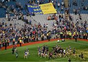 20 July 2025; Tipperary players celebrate with the Liam MacCarthy Cup after their side's victory in the GAA Hurling All-Ireland Senior Championship final match between Cork and Tipperary at Croke Park in Dublin. Photo by David Fitzgerald/Sportsfile