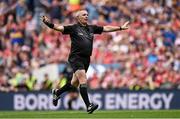 20 July 2025; Referee Liam Gordon signals a free during the GAA Hurling All-Ireland Senior Championship final match between Cork and Tipperary at Croke Park in Dublin. Photo by Seb Daly/Sportsfile