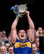 20 July 2025; Tipperary captain Ronan Maher lifts the Sam Maguire Cup after his side's victory in the GAA Hurling All-Ireland Senior Championship final match between Cork and Tipperary at Croke Park in Dublin. Photo by Piaras Ó Mídheach/Sportsfile