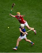 20 July 2025; Darragh McCarthy of Tipperary in action against Niall O'Leary of Cork during the GAA Hurling All-Ireland Senior Championship final match between Cork and Tipperary at Croke Park in Dublin. Photo by David Fitzgerald/Sportsfile