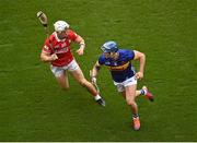 20 July 2025; Willie Connors of Tipperary in action against Tommy O'Connell of Cork during the GAA Hurling All-Ireland Senior Championship final match between Cork and Tipperary at Croke Park in Dublin. Photo by David Fitzgerald/Sportsfile