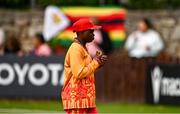 20 July 2025; Beloved Biza of Zimbabwe during match one of the Women's T20 International Series between Ireland and Zimbabwe at Pembroke Cricket Club in Dublin. Photo by Ben McShane/Sportsfile