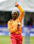 20 July 2025; Francisca Chipare of Zimbabwe during match one of the Women's T20 International Series between Ireland and Zimbabwe at Pembroke Cricket Club in Dublin. Photo by Ben McShane/Sportsfile