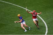20 July 2025; Ronan Maher of Tipperary in action against Brian Hayes of Cork during the GAA Hurling All-Ireland Senior Championship final match between Cork and Tipperary at Croke Park in Dublin. Photo by John Sheridan/Sportsfile