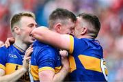 20 July 2025; Tipperary players, from left, Brian McGrath, Séamus Kennedy and Ronan Maher celebrates after his side's victory in the GAA Hurling All-Ireland Senior Championship final match between Cork and Tipperary at Croke Park in Dublin. Photo by Piaras Ó Mídheach/Sportsfile