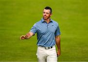20 July 2025; Rory McIlroy of Northern Ireland acknowledges supporters as he walks down the 18th fairway during the final round of The 153rd Open Championship at Royal Portrush Golf Club in Portrush, Antrim. Photo by Ramsey Cardy/Sportsfile