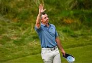 20 July 2025; Rory McIlroy of Northern Ireland acknowledges supporters on the 18th green during the final round of The 153rd Open Championship at Royal Portrush Golf Club in Portrush, Antrim. Photo by Ramsey Cardy/Sportsfile