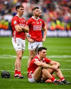20 July 2025; Cork players, from left, Ger Millerick, Conor Lehane and Brian Hayes after their side's defeat in the GAA Hurling All-Ireland Senior Championship final match between Cork and Tipperary at Croke Park in Dublin. Photo by Seb Daly/Sportsfile