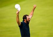 20 July 2025; Scottie Scheffler of USA celebrates after winning the final round of The 153rd Open Championship at Royal Portrush Golf Club in Portrush, Antrim. Photo by Ramsey Cardy/Sportsfile