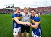 20 July 2025; Tipperary players, from left, Joe Caesar, Ray McCormack and Craig Morgan celebrates after the GAA Hurling All-Ireland Senior Championship final match between Cork and Tipperary at Croke Park in Dublin. Photo by Stephen McCarthy/Sportsfile