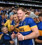 20 July 2025; Michael Breen of Tipperary celebrates with his girlfriend Irish Olympian Sharlene Mawdsley after the GAA Hurling All-Ireland Senior Championship final match between Cork and Tipperary at Croke Park in Dublin. Photo by Stephen McCarthy/Sportsfile