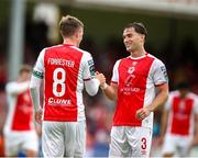 20 July 2025; Chris Forrester of St Patrick's Athletic celebrates after scoring his side's fourth goal with teammate Anto Breslin during the Sports Direct Men’s FAI Cup second round match between St. Patrick’s Athletic and UCC at Richmond Park in Dublin. Photo by Michael P Ryan/Sportsfile