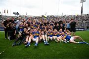 20 July 2025; Tipperary players and staff celebrate with the Liam MacCarthy cup after their side's victory in the GAA Hurling All-Ireland Senior Championship final match between Cork and Tipperary at Croke Park in Dublin. Photo by Stephen McCarthy/Sportsfile