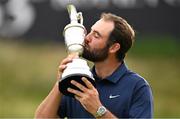 20 July 2025; Scottie Scheffler of USA celebrates with the Claret Jug after winning The 153rd Open Championship at Royal Portrush Golf Club in Portrush, Antrim. Photo by Ramsey Cardy/Sportsfile