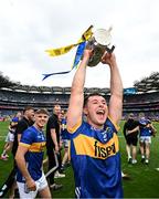 20 July 2025; Craig Morgan of Tipperary celebrates with the Liam MacCarthy cup after their side's victory in after the GAA Hurling All-Ireland Senior Championship final match between Cork and Tipperary at Croke Park in Dublin. Photo by Stephen McCarthy/Sportsfile