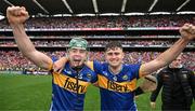 20 July 2025; Brothers Darragh and Conor Stakelum of Tipperary celebrate after the GAA Hurling All-Ireland Senior Championship final match between Cork and Tipperary at Croke Park in Dublin. Photo by Ray McManus/Sportsfile