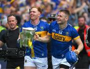 20 July 2025; Jason Forde, left, and John McGrath of Tipperary celebrate with the Liam MacCarthy Cup after the GAA Hurling All-Ireland Senior Championship final match between Cork and Tipperary at Croke Park in Dublin. Photo by Ray McManus/Sportsfile