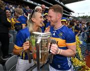 20 July 2025; Michael Breen of Tipperary and his partner Irish Olympian Sharlene Mawdsley celebrate with the Liam MacCarthy cup after their side's victory in the GAA Hurling All-Ireland Senior Championship final match between Cork and Tipperary at Croke Park in Dublin. Photo by Stephen McCarthy/Sportsfile