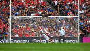 20 July 2025; Cork goalkeeper Patrick Collins is beaten for a Tipperary goal, a penalty in the 55th minute, during the GAA Hurling All-Ireland Senior Championship final match between Cork and Tipperary at Croke Park in Dublin. Photo by Ray McManus/Sportsfile